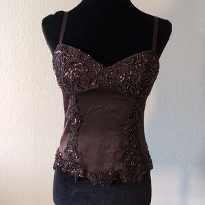 Caché| Rare Find Vintage Y2K Beaded Camisole in Rich Brown